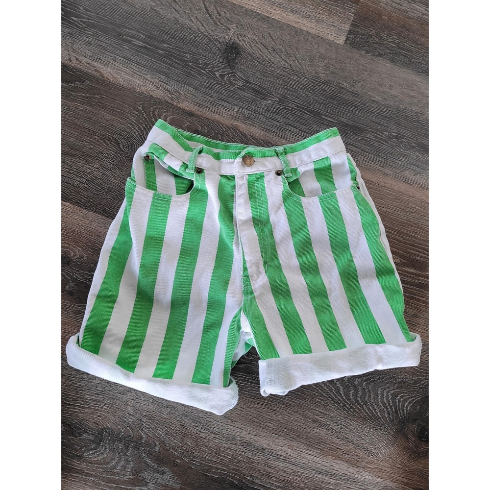 Next‎ Up Girls Green White Stripe Denim Shorts 10 Cuffed Hem Casual #4